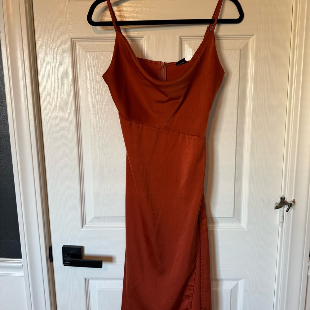 Amazon Rust Orange Midi Dress with Spaghetti Straps